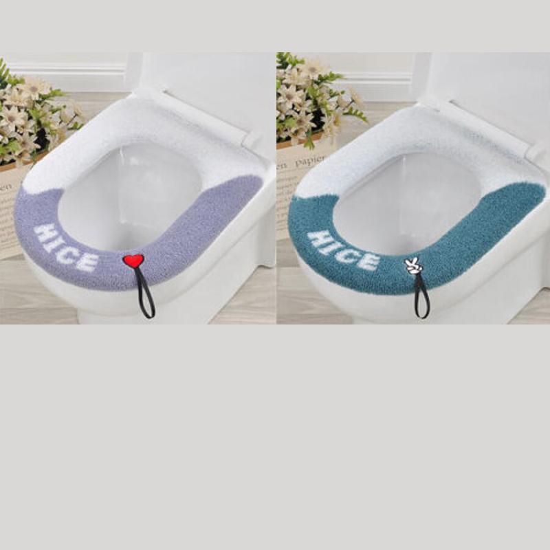 2 Pcs Toilet Seat Covers Mat Winter Thickened Fleece Warm Toilet Cushion Soft Washable Home Bathroom Lavatory Nordic Toilet Seat Pad with Handle