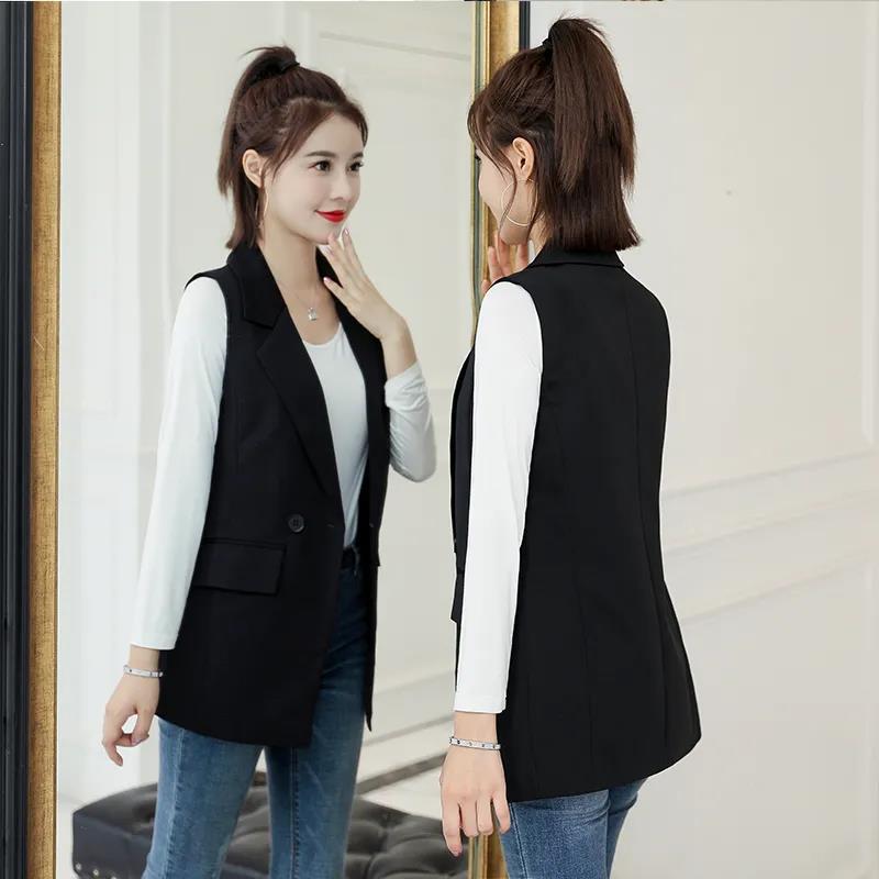 Women's Vest Suit Jacket Casual Suit Jacket Retro Sleeveless Jacket Ladies Vest Jacket Women's Self-cultivation Single Button Blazer