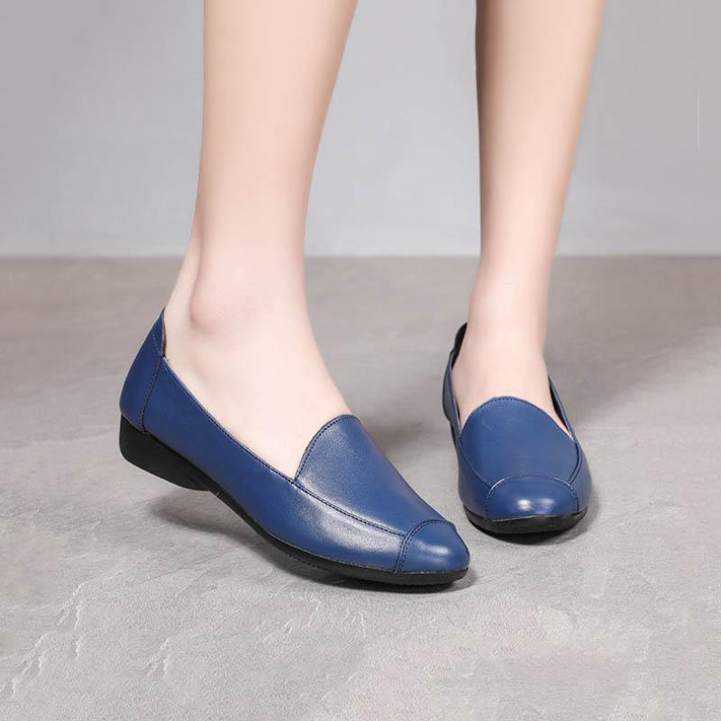 Genuine Leather Casual Single Shoes Women Spring Autumn Soft Leather Soft Sole Mother Shoes Flat Peas Shoes