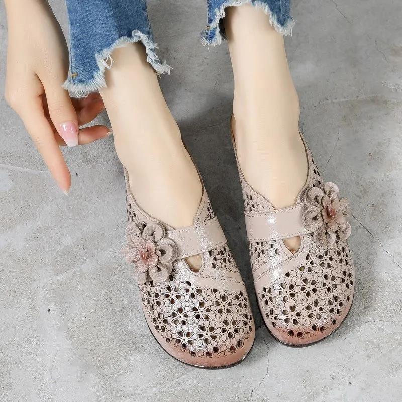 The First Layer of Cowhide Non-open Toe Half Slippers Women's Summer Wear Non-slip Tendon Soft Bottom Hole Shoes Home Flat Sandals Casual Shoes