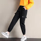 Women Summer Large Size Overalls Loose Solid Color Cropped Pants High Waist Elastic Thin Sports Pants