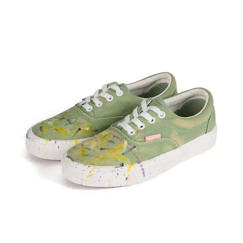 Early Autumn Drag Girl Sneakers Niche Design Original Washable Green Splash Ink Low-top Casual Canvas Shoes