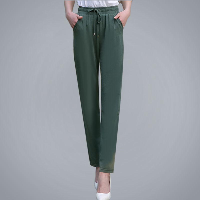 Mom's Casual Pants High Waist Straight Stretch Pants Drape Elastic Waist Pants Loose Summer Thin Middle-aged and Elderly Thin Pants