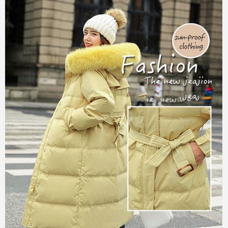 Down Jacket Winter Ladies Fashion Korean Big Fur Collar Thick Warm Hooded Mid-length Plus Size Cotton Jacket