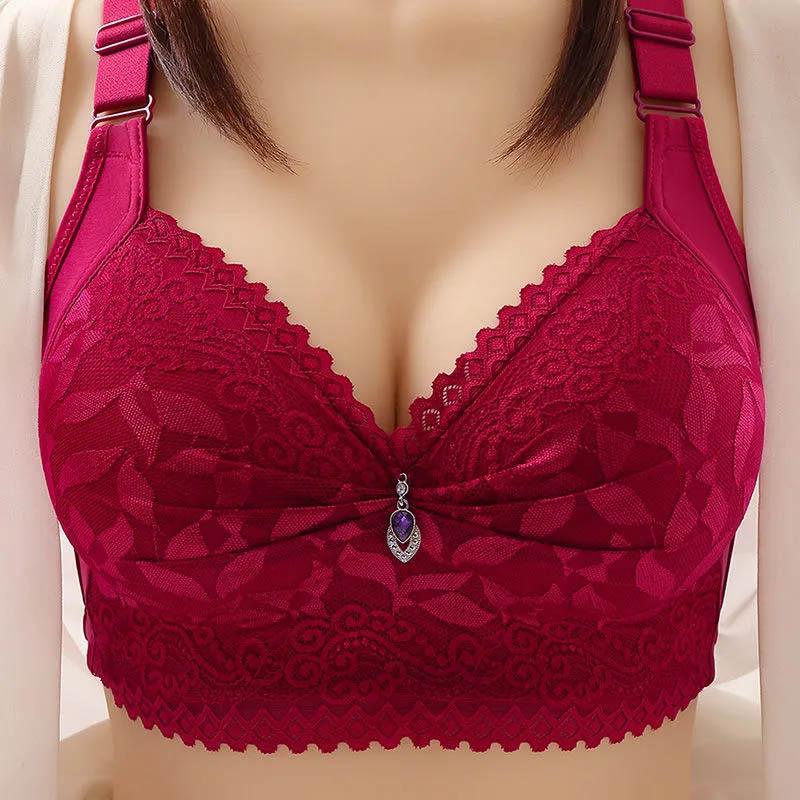 Large Size Underwear Women's Anti-sagging Gathered Breasts Comfortable Full Cup Thin Breathable No Steel Ring Sexy Lace Bra