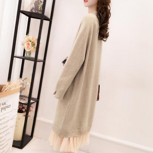 Mid-length Round Neck Sweater Women's Dress Loose Lace Knit Bottoming Shirt Warm Sweater Skirt Loose and Comfortable