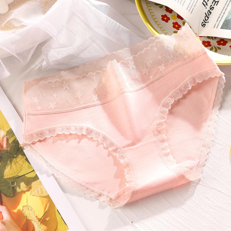 6Pcs/Set Seamless Women's Mid-waist Panties Large Size Lace Cotton Briefs Solid Color Highly Elastic Casual Underpants