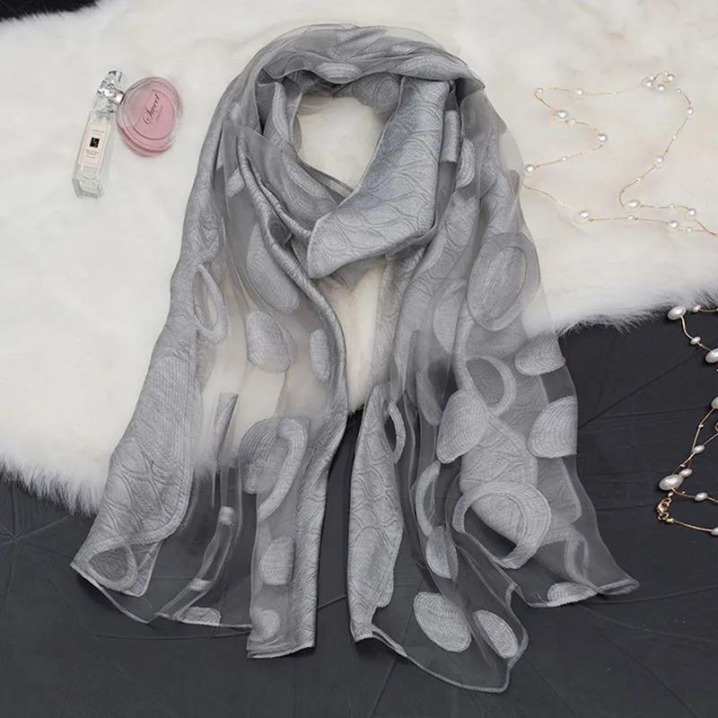 Women's Acrylic Linen Lace Silk Scarf Neck Conver Korean Scarves Long Gauze Scarf Pure Color Wavy Dot Embroidery Cut Flower High Quality Shawl