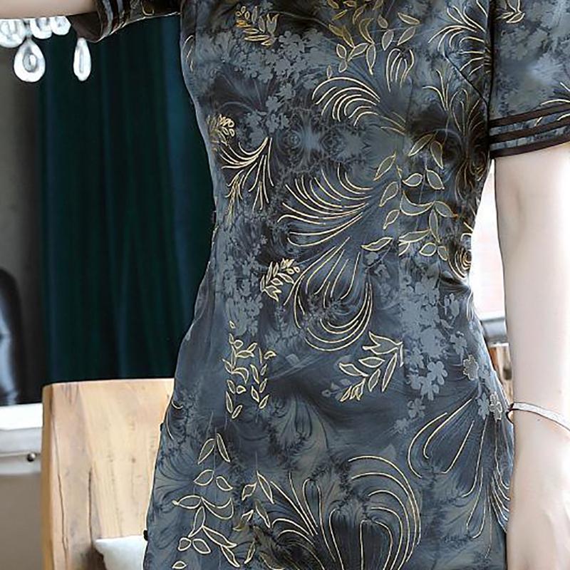 Spring and Summer Ethnic Style National Trend Chinese Style Women's Elegant Daily Improved Version of The Long Cheongsam Dress Women