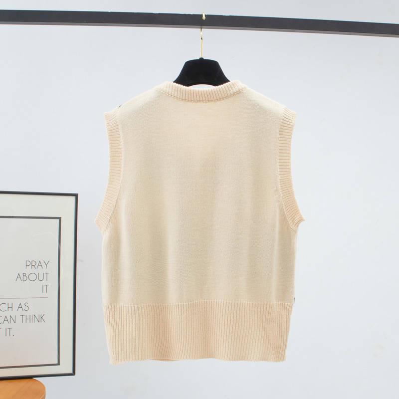 Autumn and Winter Retro Rhombus V-neck Knitted Vest Female Pullover Sleeveless Sweater