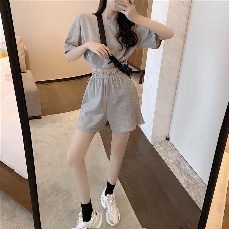 2PCS Summer Casual Sports Suit Women's Wide-leg Shorts + Short-sleeved T-shirt Two-piece Fitness Jogging Clothes Home Comfort Sets