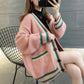 Autumn and Winter Knitted Casual Jacket Fashion Simple Cardigan Sweater Loose Green Striped Female Top