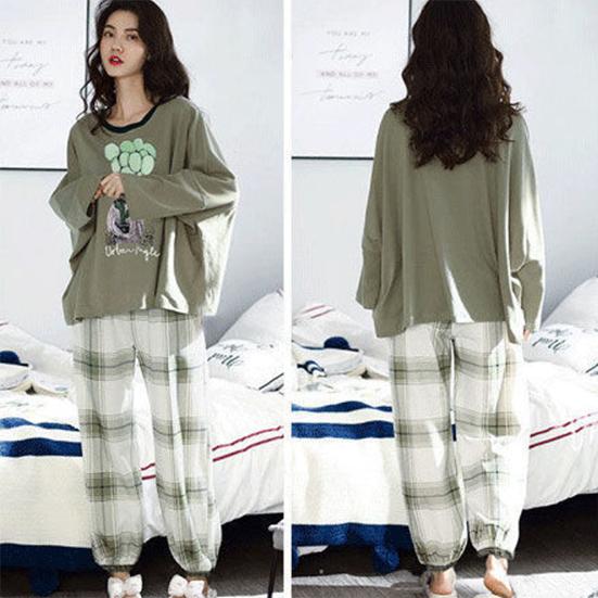 Large Size Pajamas Female Spring and Autumn Soft Pajamas Cute Cartoon Pajamas Home Wear Suit Two Pieces Set Sleepwear