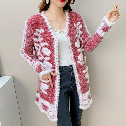 Women's Winter Sweater Female Autumn Large Size Loose Versatile Thickened Mid-length Knitted Cardigan