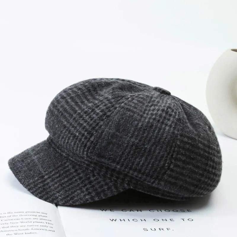 Women's British Retro Plaid Octagonal Hat Spring Autumn Wool Blend All Match Beret Outdoor Leisure Painter Hat Adjustable Beanie Hat