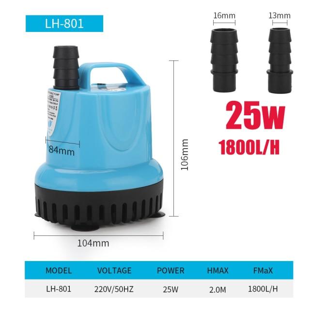 10/18/25/45/60/85/105W 600-4500L/H Submersible Water Pump 220V Aquarium Fish Pond Tank Spout Marin Temperature Control Clean