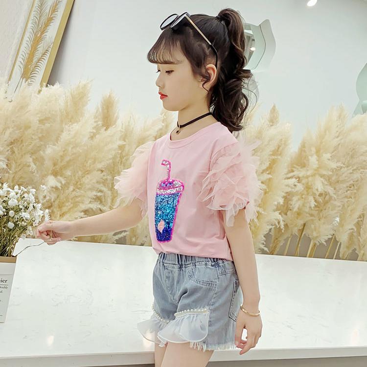 Girls Animal Print T Shirt Girl Tee Clothes Children Loose Sequins Cartoon Top for 3 4 5 6 7 8 Years Korean Kids Birthday Wear