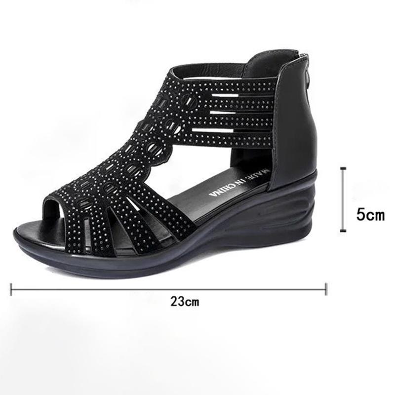 Sandals Women's Summer Slope with Roman Rhinestone Fish Mouth Comfortable Women's Soft-soled Open-toe Sandals Women's High-heeled Sandals