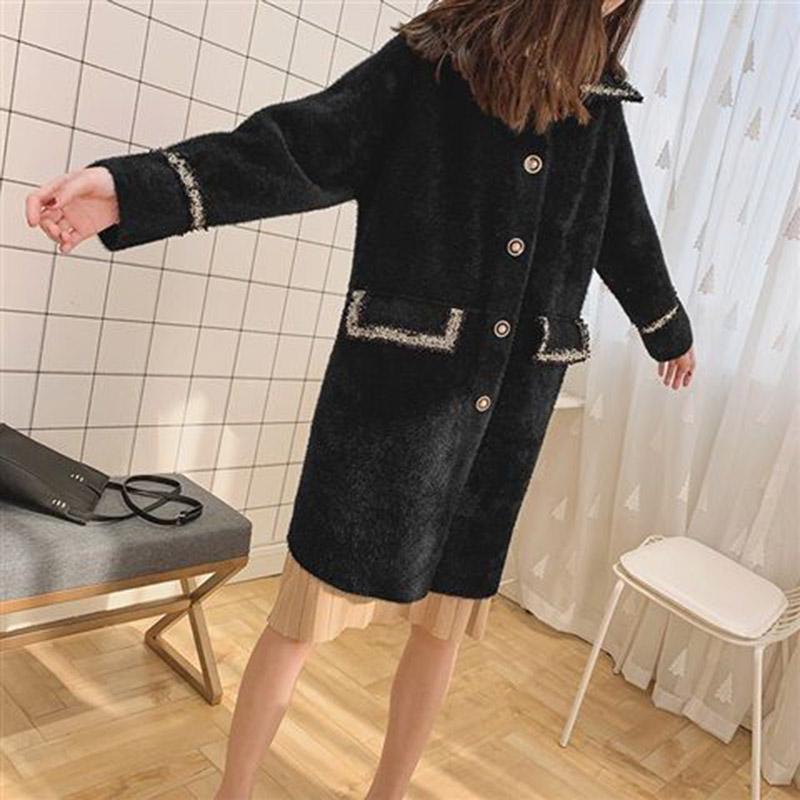 Women's Winter Elegant Mink Like Cashmere Loose Medium Length Overcoat Knitted Cardigan