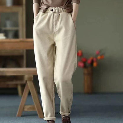 Thin High Waist Long Cotton Pants Ladies Ripped Large Size Elastic Waist Loose Harem Pants