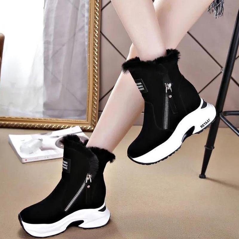 Thick-soled Snow Boots Ladies Winter All-match Inner Heightening Women's Shoes Plus Velvet Thickening Martin Boots Warm Boots