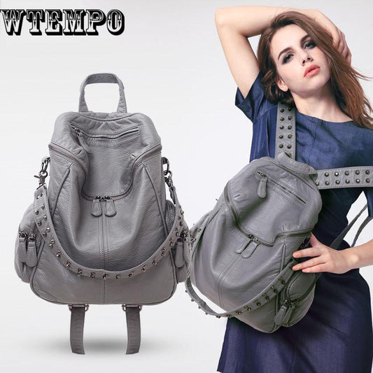 Backpack Lightweight Spacious Casual Daypacks Soft PU Leather  Bag For Women Female Girls Ladies