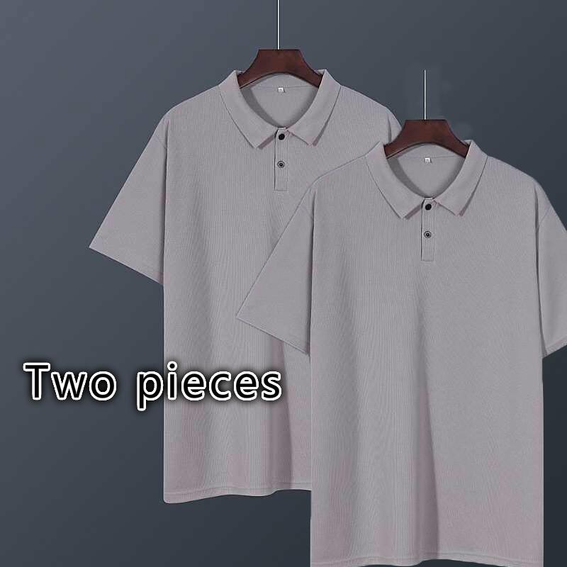 Ice Silk Mesh Short-sleeved T-shirt Men's   Shirt Lapel Half-sleeved Plus Fat Top Two pieces