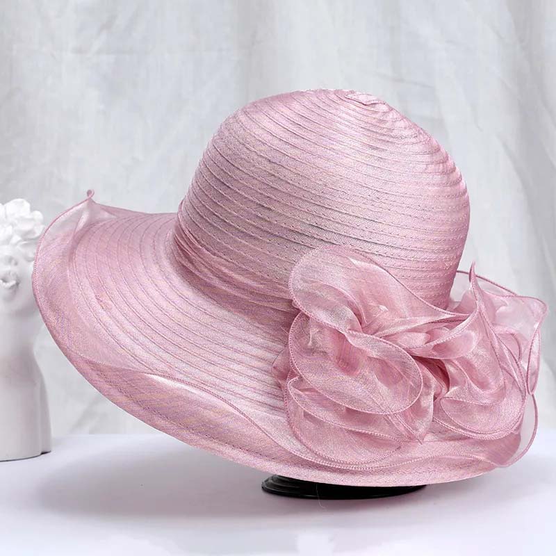 Organza Flower Sun Hat Female Spring and Summer Sunscreen Protective Sun Hat Seaside Beach Hat Foldable Breathable Basin Hat Cool Hat Wide Brim Hat