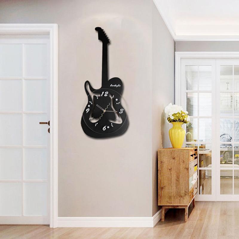 Electric Guitar Creative Wall Clock Living Room Home Clock Personality Children Free Punch Art Decoration Wall Watch Clock Mute