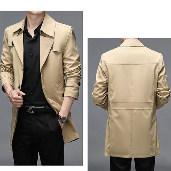 Windbreaker British Large Size Men's Jacket Mid-length Lapel Jacket Windbreaker Fashion Trend Slim Windbreaker