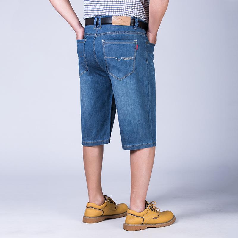 Men's Summer Thin Stretch Denim Cropped Shorts Middle-aged Loose Plus Size