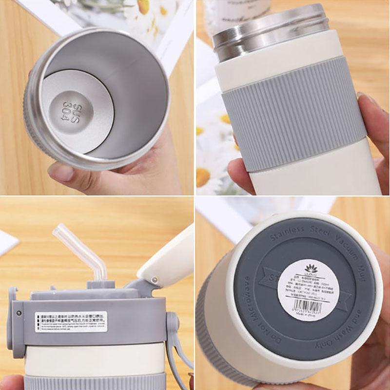 Straw Thermos Cup Girls Water Cup Student Portable Coffee Cup Portable Thermos Cup Large Capacity Cup