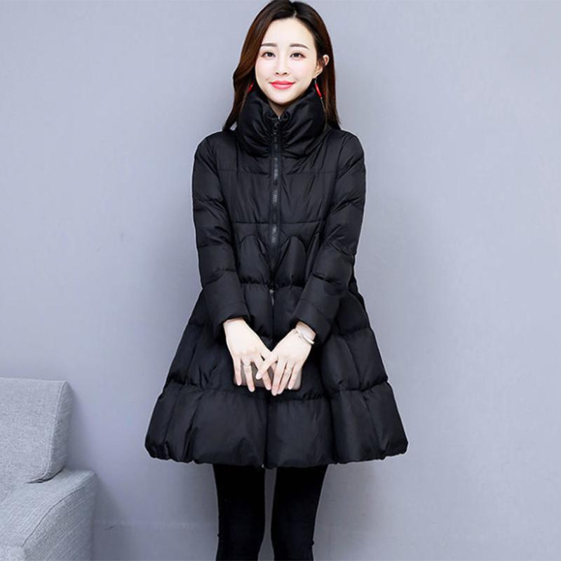 Women's Solid Color Down Jacket Mid-length Down Jacket Winter Korean Style Loose Coat Warm Stand-collar Down Jacket