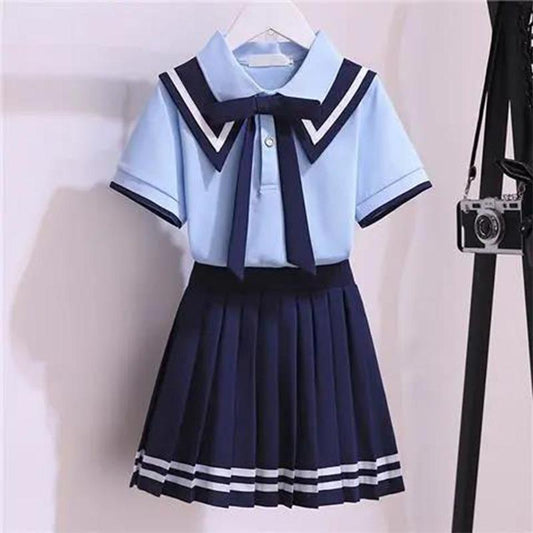 Girls' Uniform Set Summer Children's Clothing Children's School Uniforms Navy College Wind Pleated Skirt Two-piece