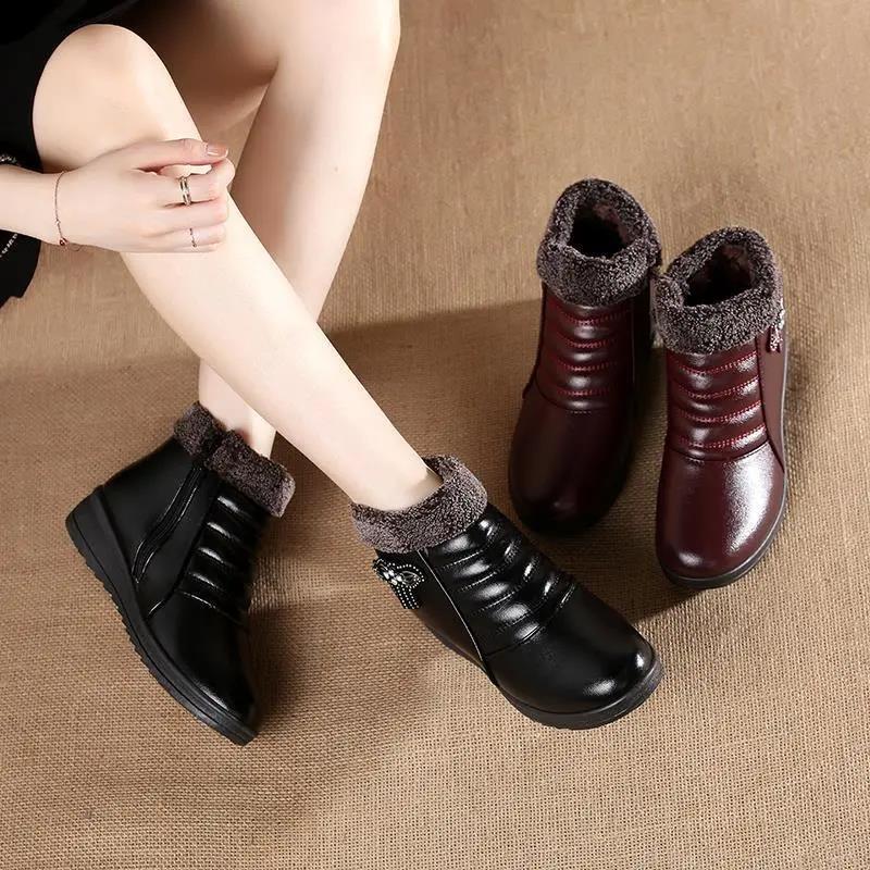 Plush Fleece Boots Winter Warm Short Cotton Boots Waterproof Non-slip Platform Mother Shoes