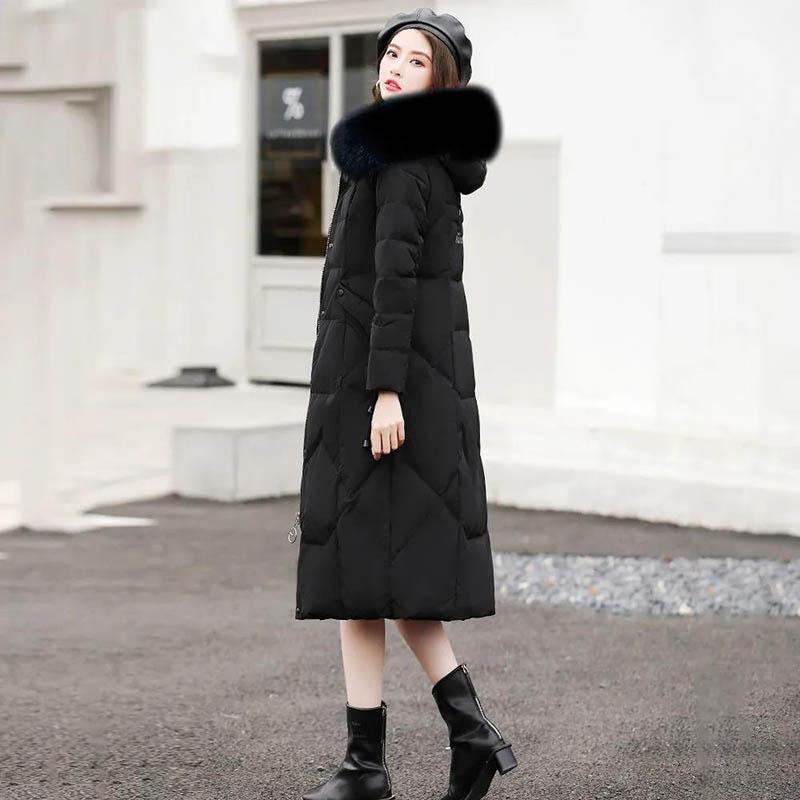 Winter Style Down Padded Jacket Women Western Style Korean Style Slim Long Section Over The Knee Thick Warmth Large Padded Jacket