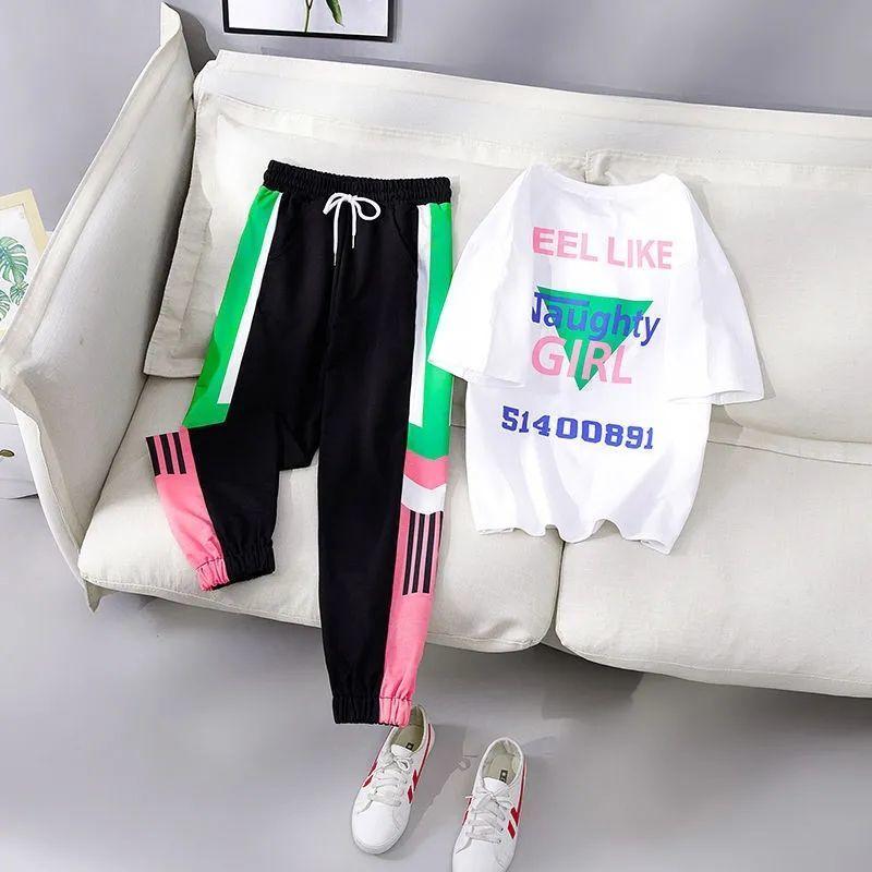 Suit Sports and Leisure Suit Women's Summer Loose and Thin Short-sleeved Two-piece Short-sleeved T-shirt Loose-fitting Sports Pants