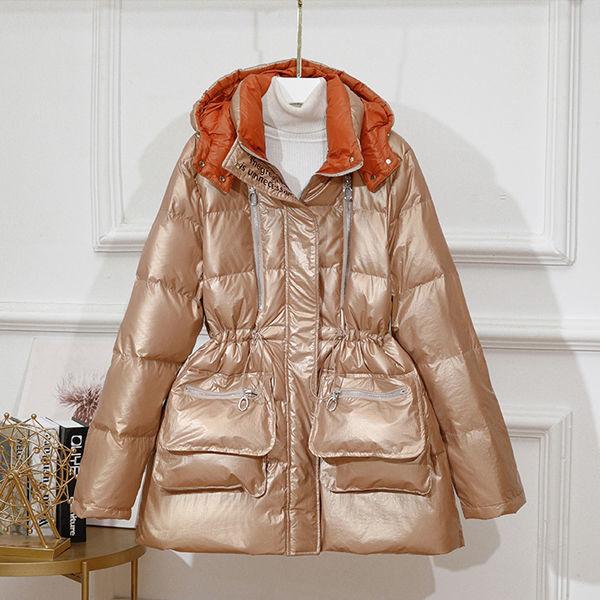 Winter New Down Jacket Women's Mid-length Korean Style Slim Shiny Thick Coat Down Jacket