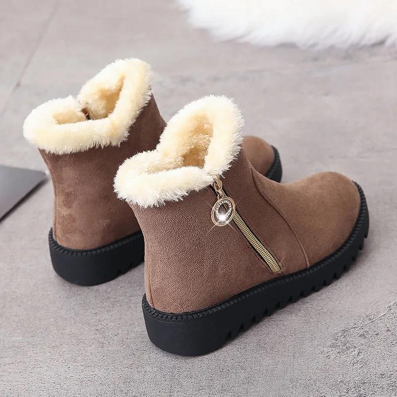 Short Boots Women 2021 Winter Chelsea Boots Flat Non-slip Warmth Platform Shoes Side Zipper Naked Boots