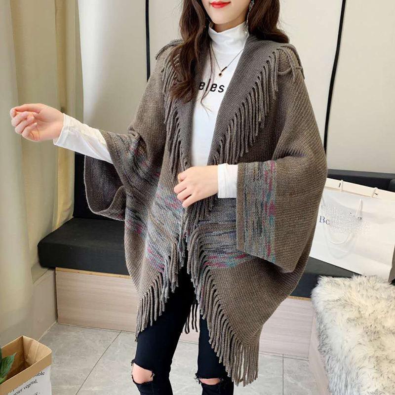 Cardigan Shawl Women's Loose-fitting Look Thin Temperament Knit Top Fringed Blouse Shawl Jacket Sweater Cardigan Fringed Wild Cloak