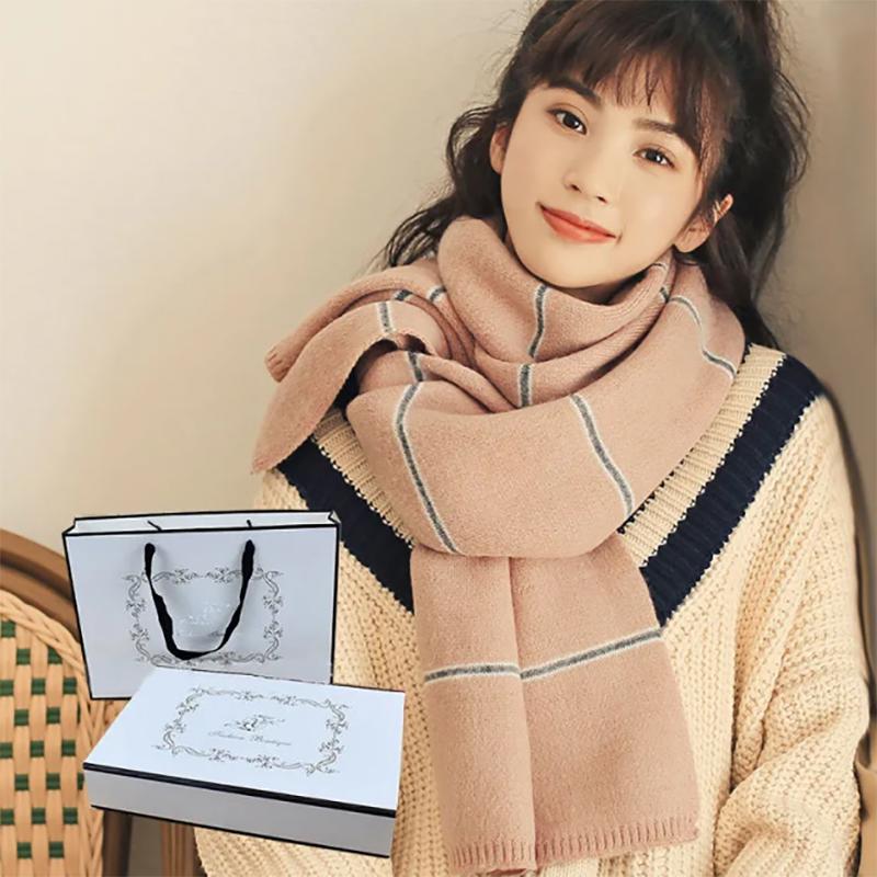 Winter Wool Scarf Korean Version Womens Thicked Scarf Students All-match Striped Knitted Jacket