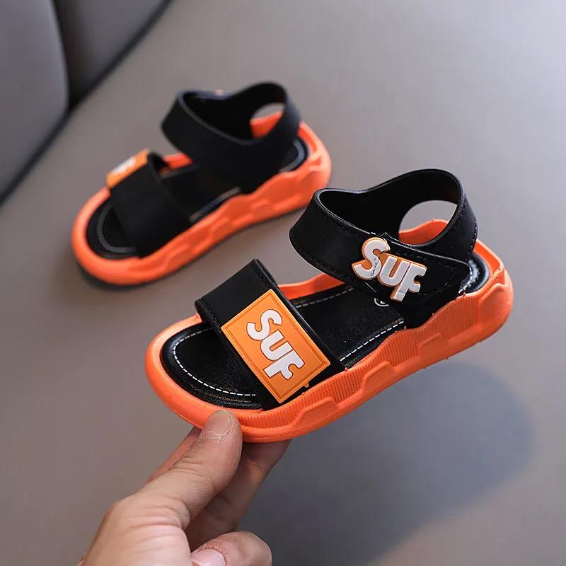 Kids Sandals Boys Girls Summer Soft Sole Casual Sandals Little Kids Anti-slip Letter Beach Flat Sandals