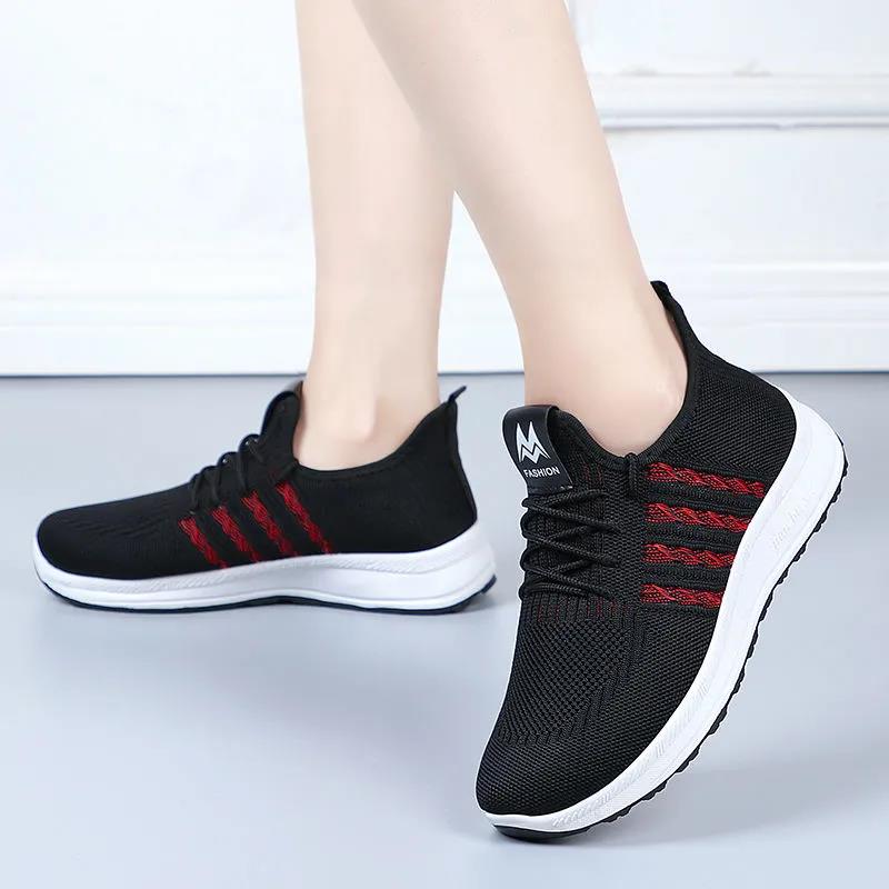 Women's Casual Sneakers Breathable Mesh Sports Shoes Mother Soft Sole Lightweight Non Slip Solid Color Shoes