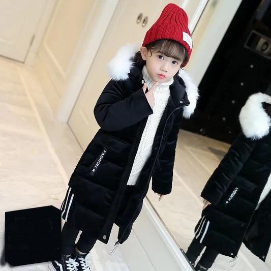 Girls' Windproof and Warm Winter Coat Thick Mid-length Down Padded Jacket