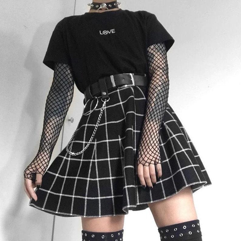 Women's Goth Skirt, Gothic Skirt, Grunge Skirt, High Waist Black Skirt, Harajuku Skirt, Punk Skirt, A Line Plaid Pleated Skirt, Grunge Skirt