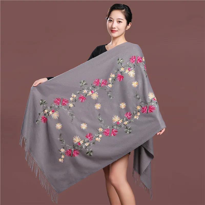 Winter Imitation Cashmere Scarf Shawl Chinese Style Embroidery Scarf Thick and Warm Oversized Cloak