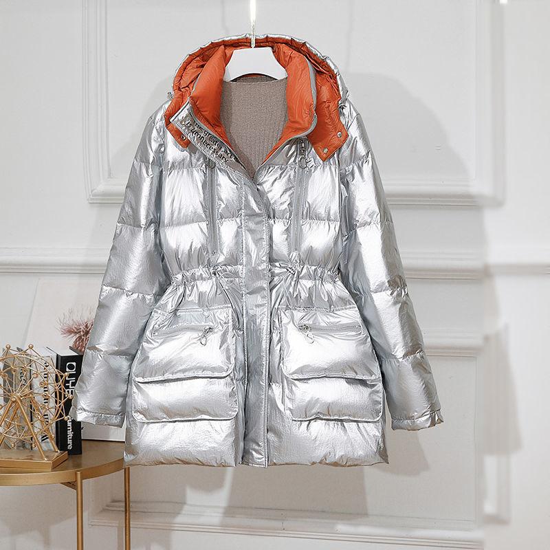 Winter New Down Jacket Women's Mid-length Korean Style Slim Shiny Thick Coat Down Jacket