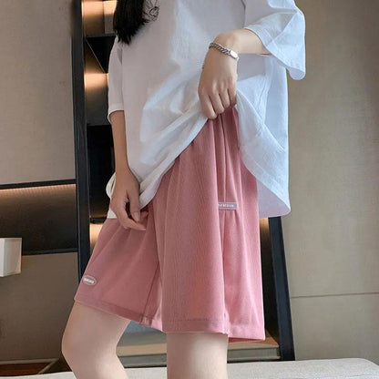 Women's Ice Silk Sports Shorts Summer Thin Section Plus Size High Waist Wide Legs Loose and Thin Girl Five Points Casual Pants Fitness Short