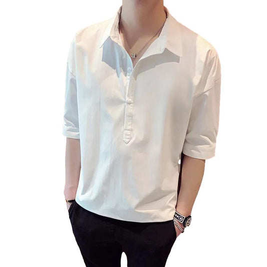 Men's Short-sleeved Loose Men's Casual Five-point Sleeve Shirt Trendy Handsome T-shirt Summer Sleeve