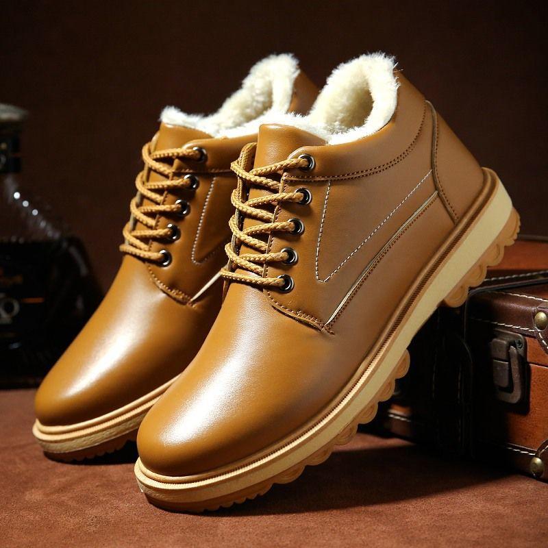 Cotton Shoes Men's Winter Warm Casual Men's Leather Shoes Waterproof Work Shoes Martin Boots